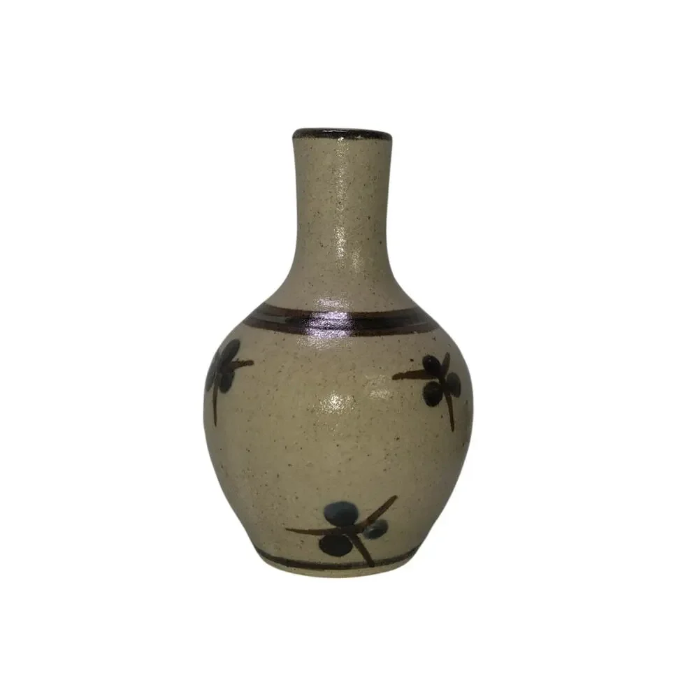 MCM Japanese Style Dragonfly Pottery Bud Vase Small Boho Weed Pot Vintage 80s